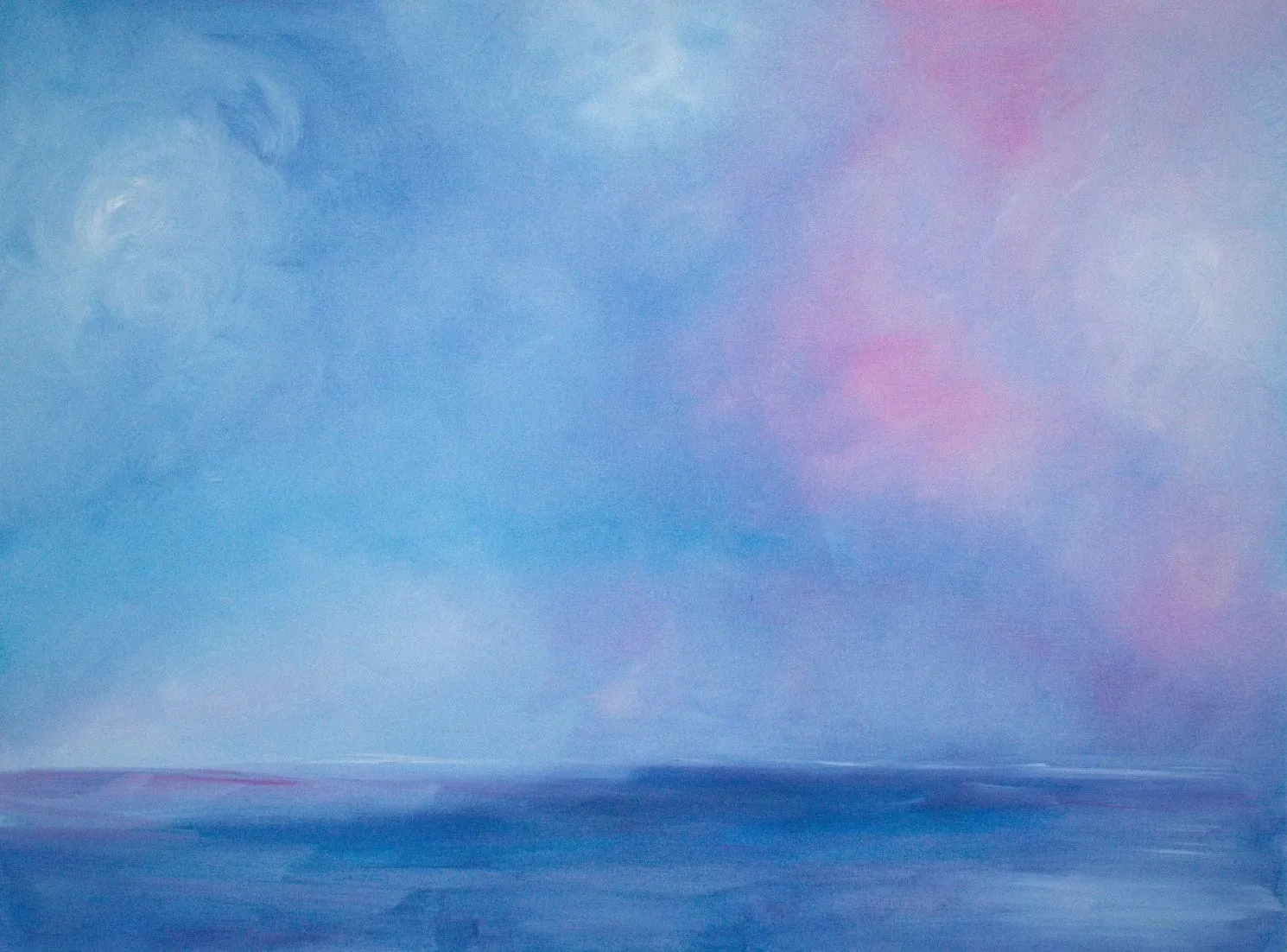 Blush Tide — pink and violet water under a pale morning sky